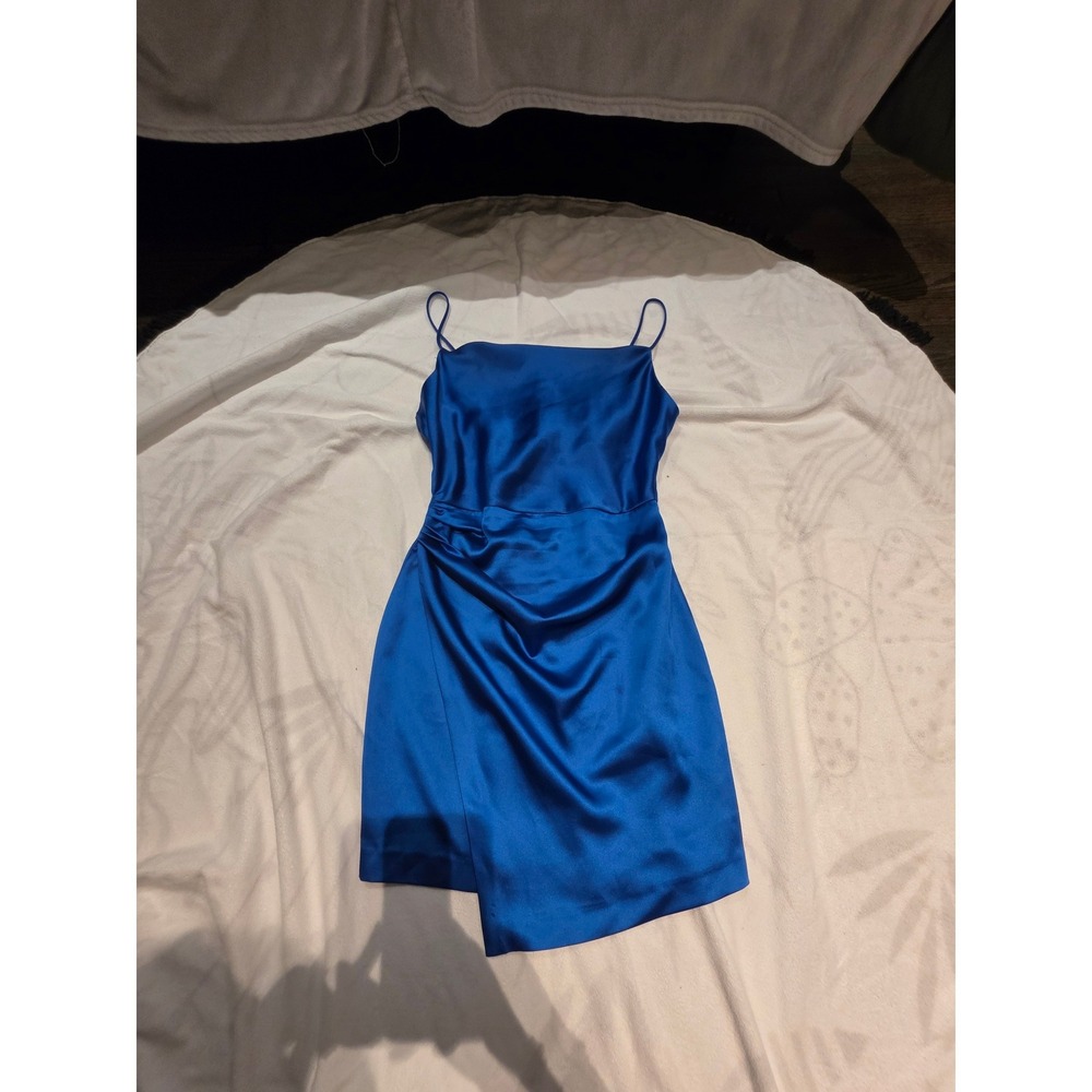Zara Royal Blue Satin Mini Dress Spaghetti Strap Ruched Wrap Hem Small